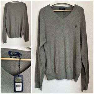 Polo by Ralph Lauren Pima Cotton Men's Gray V-Neck Sweater